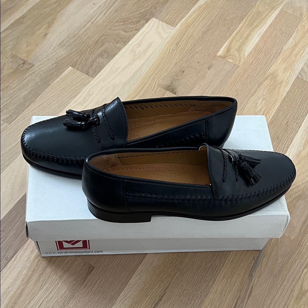 Sandro Moscoloni Black Leather Tassel Loafers
